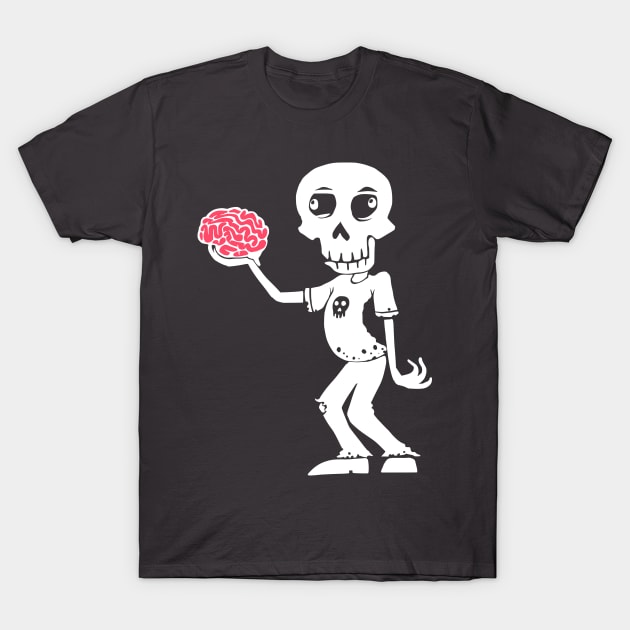 Cartoon Zombie with Brain - White T-Shirt by jitterteez